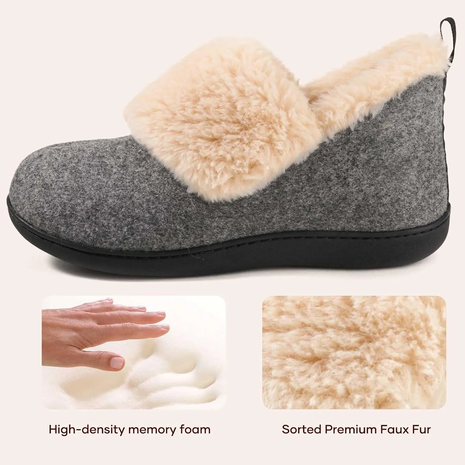 ULTRAIDEAS Women's Memory Foam House Shoes with Fuzzy Collar, Fur Lined Warm Bootie Slippers with Hard Bottom for Indoor & Outdoor