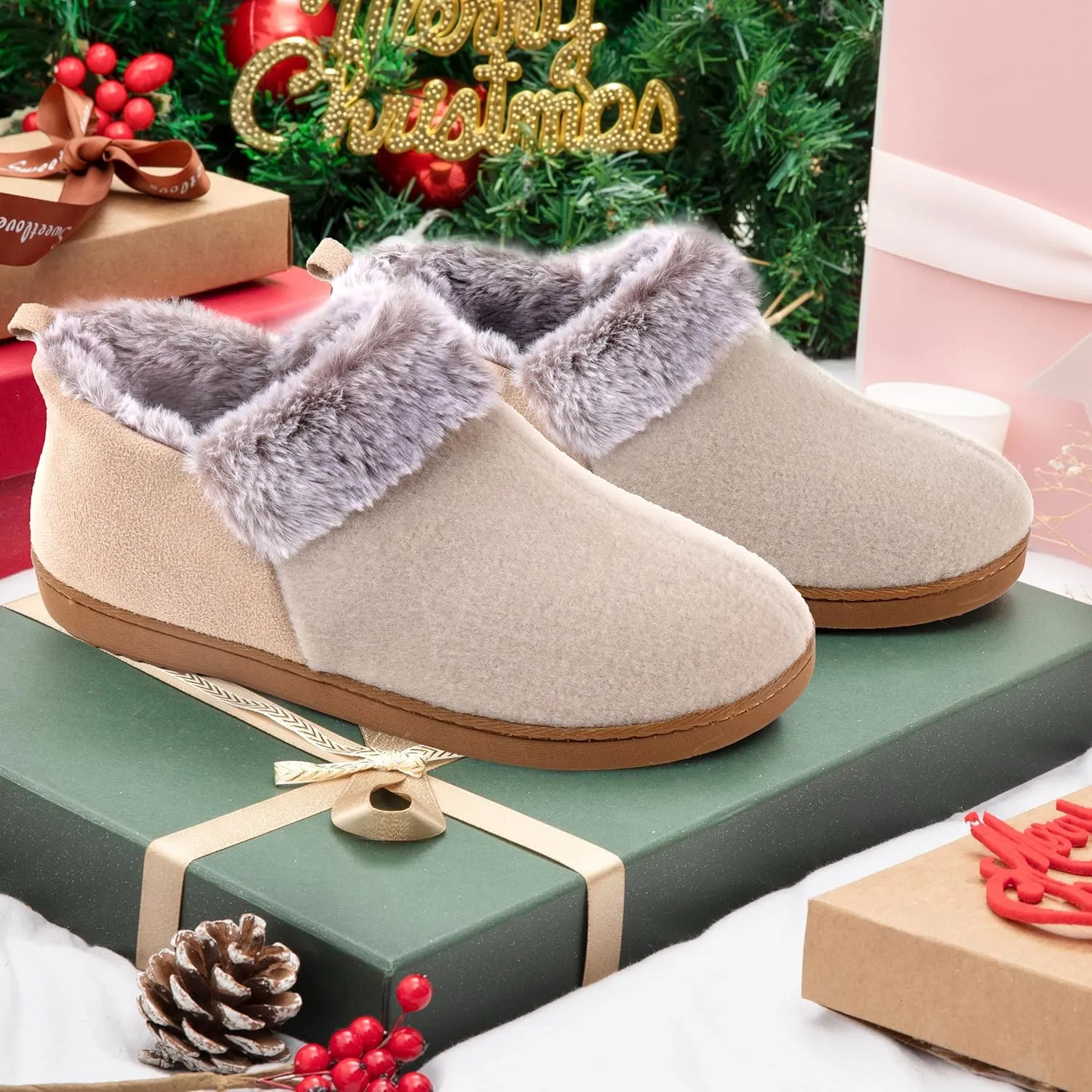 ULTRAIDEAS Women's Warm Slippers with Back, Ladies Slippers for Winter, Cosy Bootie Furry Slipper