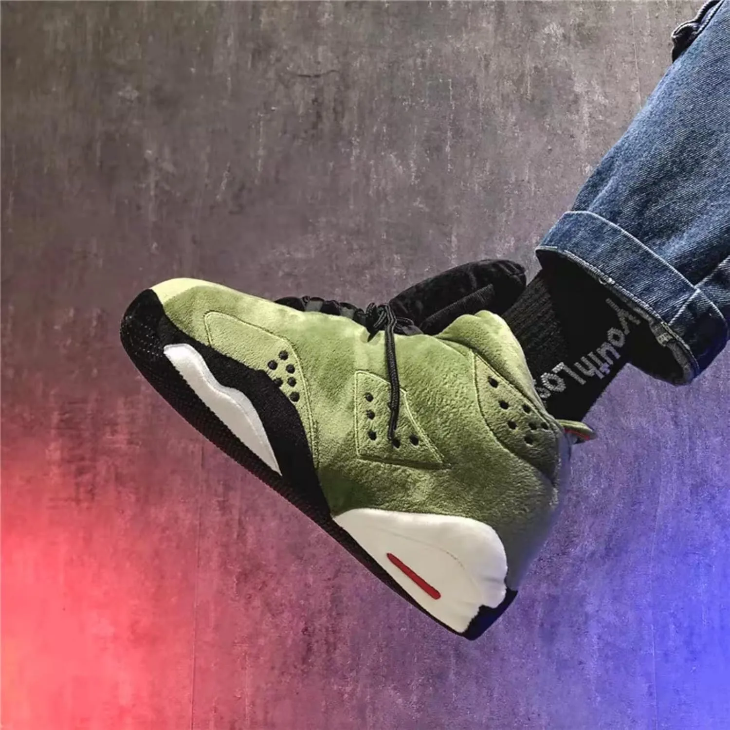 Unisex Cosy Trendy Sneaker Slippers - Warm Plush Anti-Skid Rubber Sole Comfy Fluffy Shoes - One-Size 6-12 Fleece Lined House Shoes