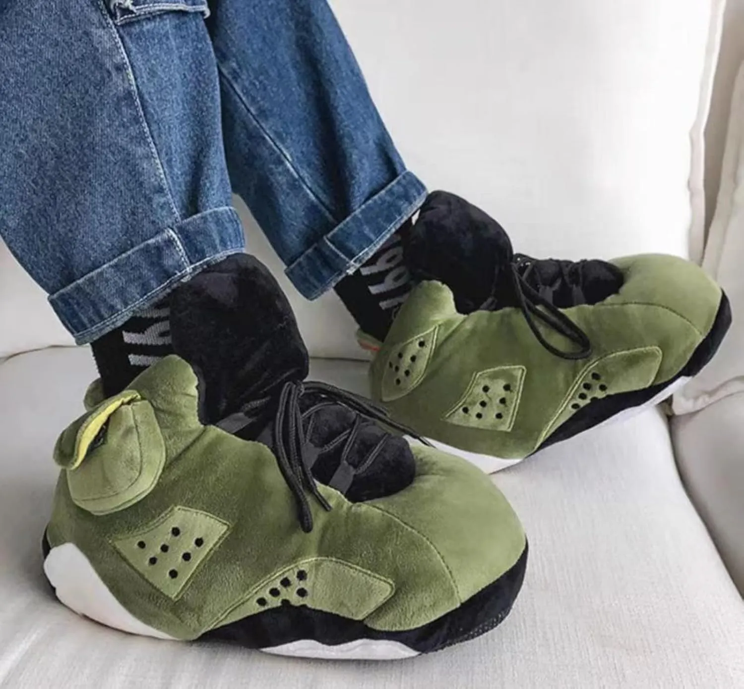 Unisex Cosy Trendy Sneaker Slippers - Warm Plush Anti-Skid Rubber Sole Comfy Fluffy Shoes - One-Size 6-12 Fleece Lined House Shoes