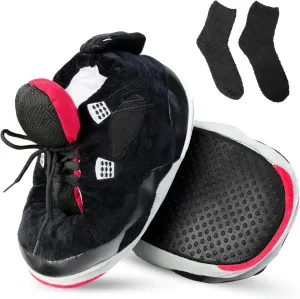 Unisex Sneaker Slippers with Plush Socks – Comfy Leather Non-Slip House Shoes for Women, Men & Kids | Big Jordan Style Tennis Shoe for Indoor & Outdoor Wear, Cozy Sneaker for All Ages