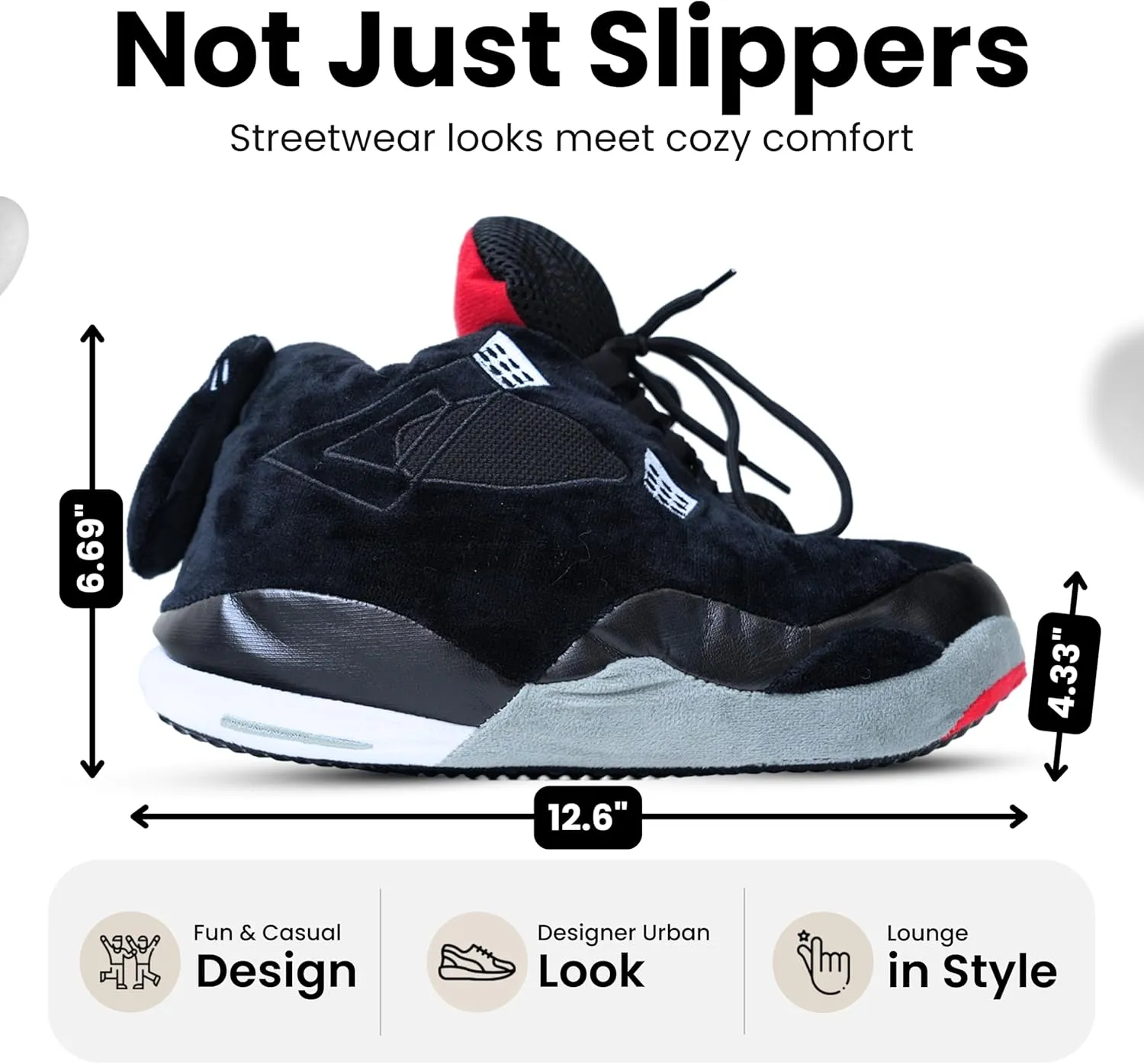 Unisex Sneaker Slippers with Plush Socks – Comfy Leather Non-Slip House Shoes for Women, Men & Kids | Big Jordan Style Tennis Shoe for Indoor & Outdoor Wear, Cozy Sneaker for All Ages