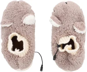 USB Heated Plush Slipper Electric Heated Slipper, USB Heated Slipper Plush Comfortable Warmer Shoe with Three Speed Heating Pad for Indoor Outdoor (Coffee Color)