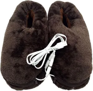 USB Heating Slippers Electric Microwavable Slippers Heated Up Winter House Shoes 1 Pair (Coffee)