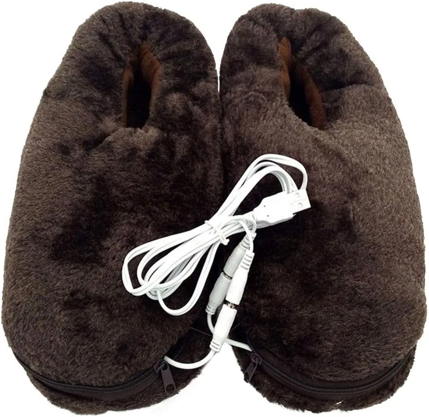 USB Heating Slippers Electric Microwavable Slippers Heated Up Winter House Shoes 1 Pair (Coffee)