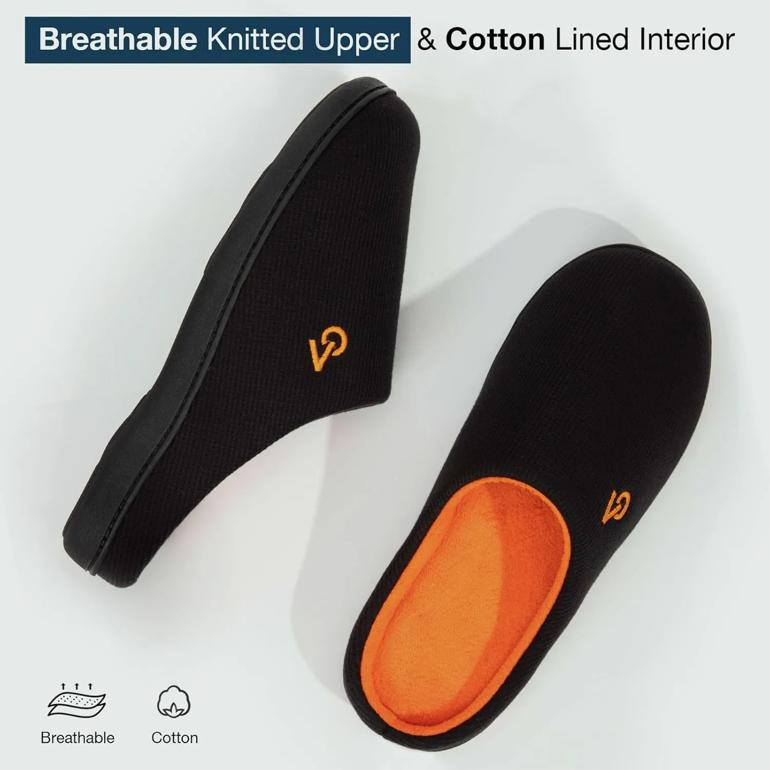 VeraCosy Men's Two-Tone Memory Foam House Slippers Indoor Outdoor Durable Rubber Sole