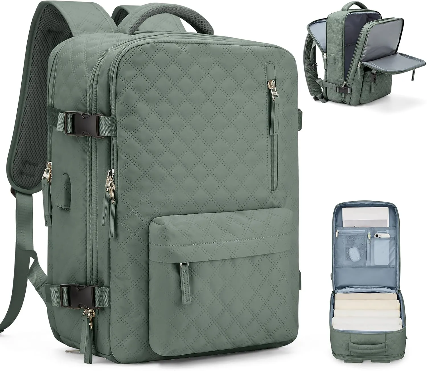 VGCUB Large Travel Backpack for Women Men, Carry on Backpack Airline Approved Gym Backpack Waterproof Business Laptop Daypack,Army Green