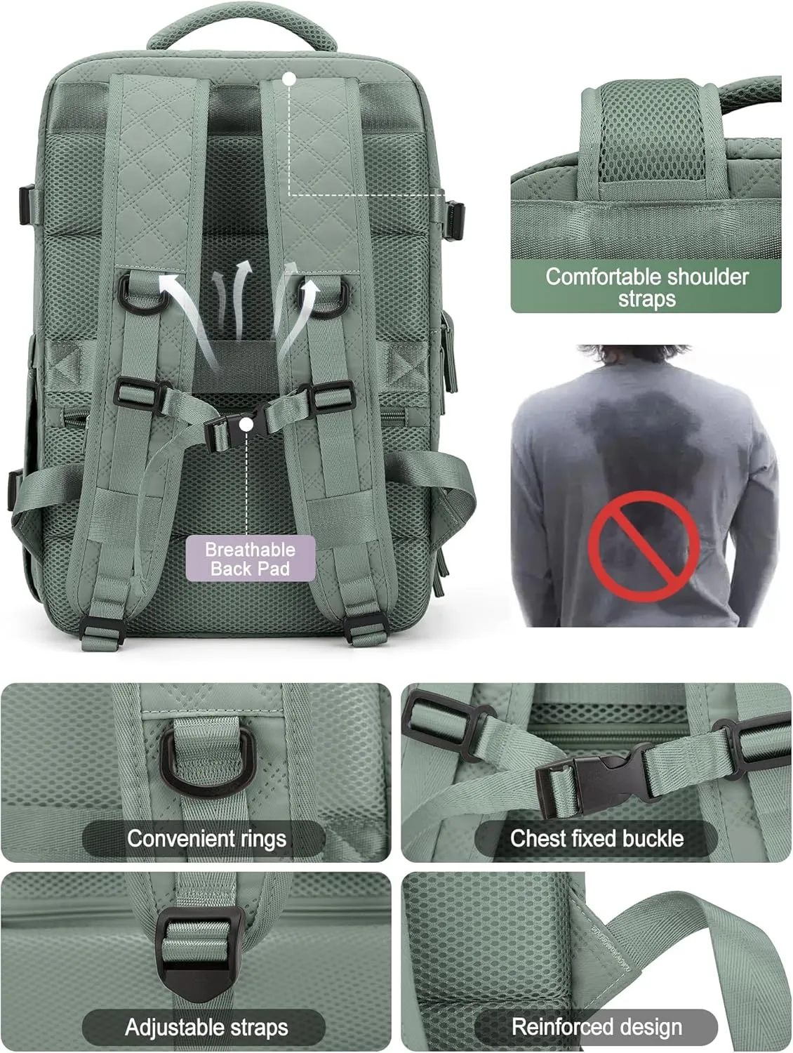 VGCUB Large Travel Backpack for Women Men, Carry on Backpack Airline Approved Gym Backpack Waterproof Business Laptop Daypack,Army Green