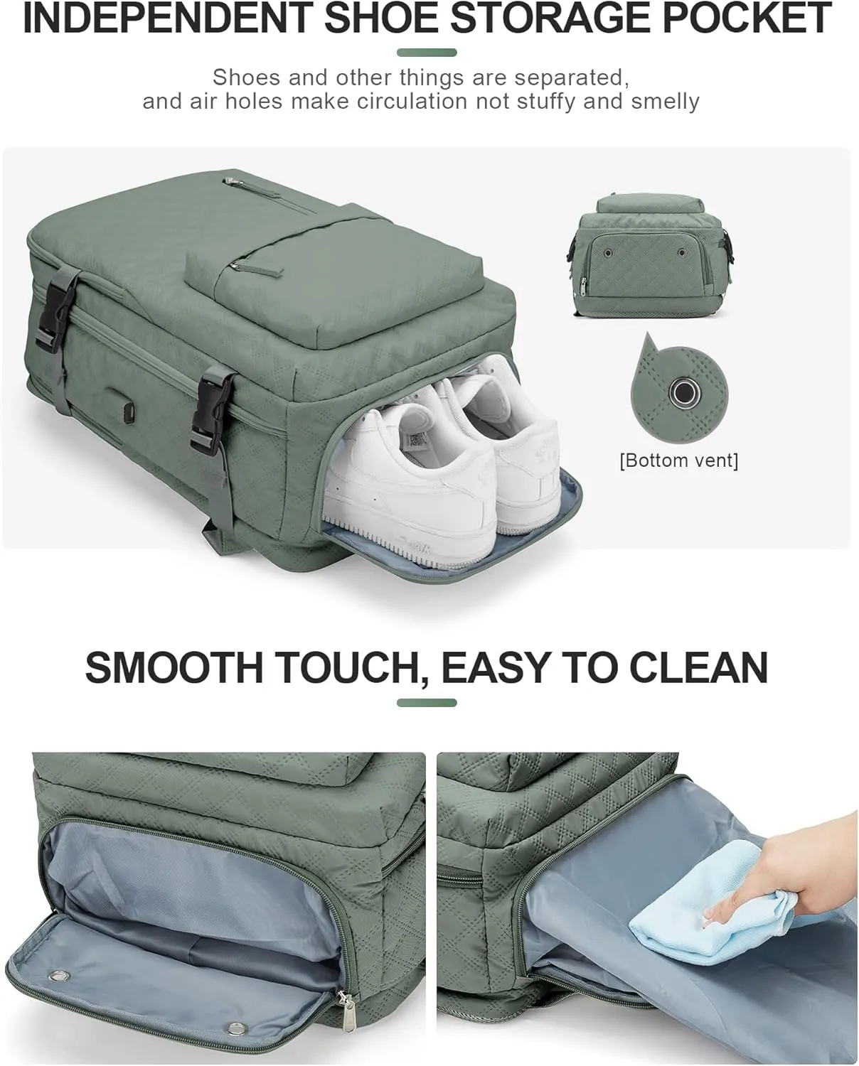 VGCUB Large Travel Backpack for Women Men, Carry on Backpack Airline Approved Gym Backpack Waterproof Business Laptop Daypack,Army Green