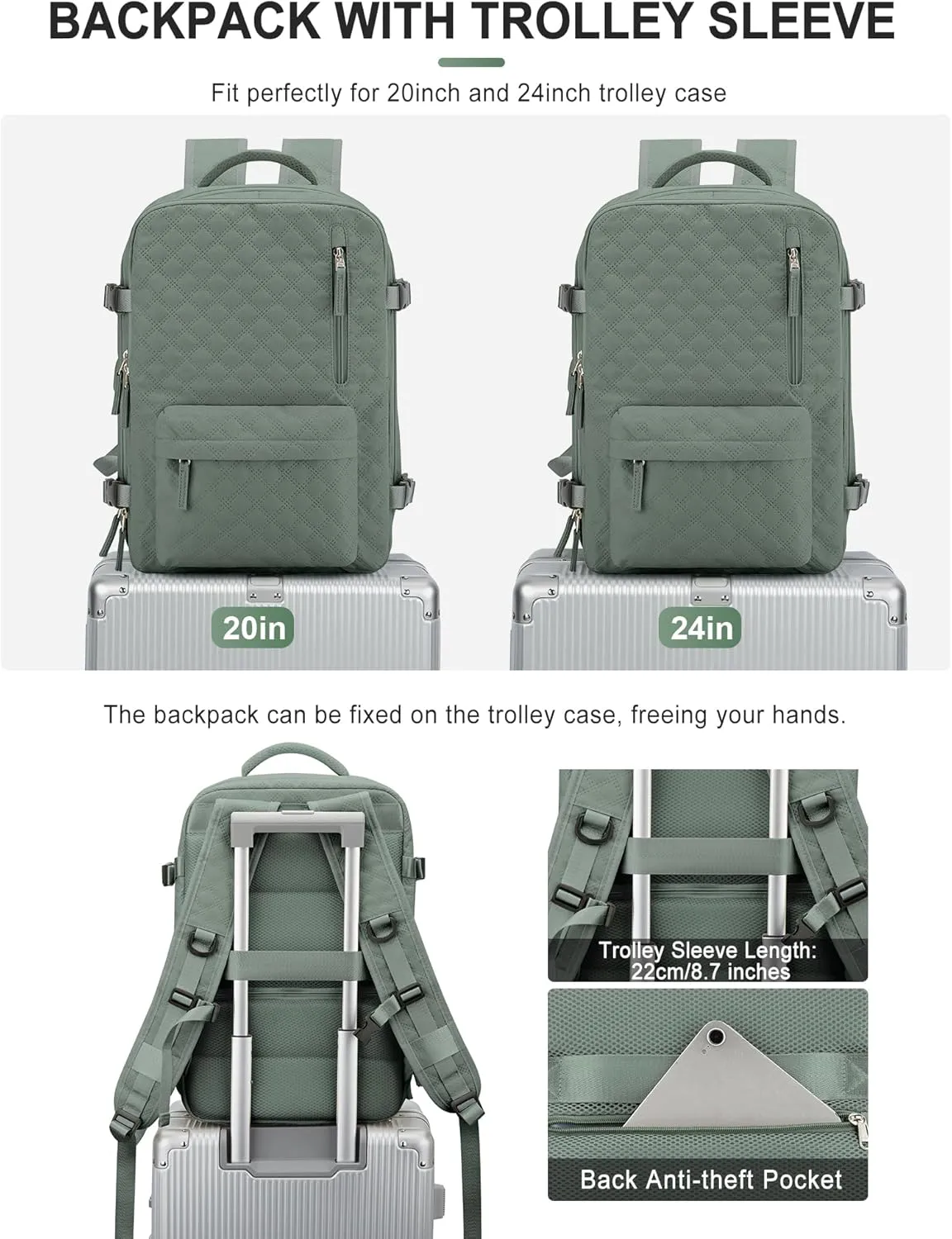 VGCUB Large Travel Backpack for Women Men, Carry on Backpack Airline Approved Gym Backpack Waterproof Business Laptop Daypack,Army Green