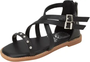 Vince Camuto Girls' Sandals - Open Toe Summer Shoes Flat Strappy Gladiator Sandals with Back Zipper and Adjustable Buckles