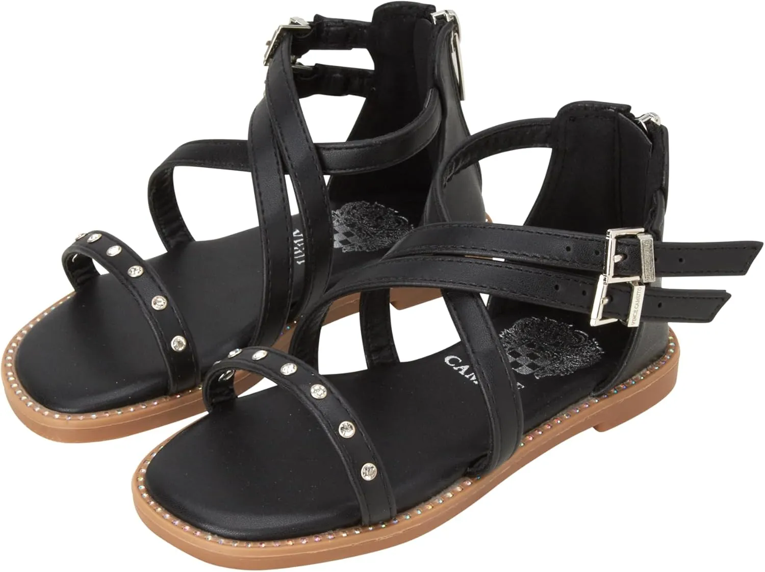 Vince Camuto Girls' Sandals - Open Toe Summer Shoes Flat Strappy Gladiator Sandals with Back Zipper and Adjustable Buckles