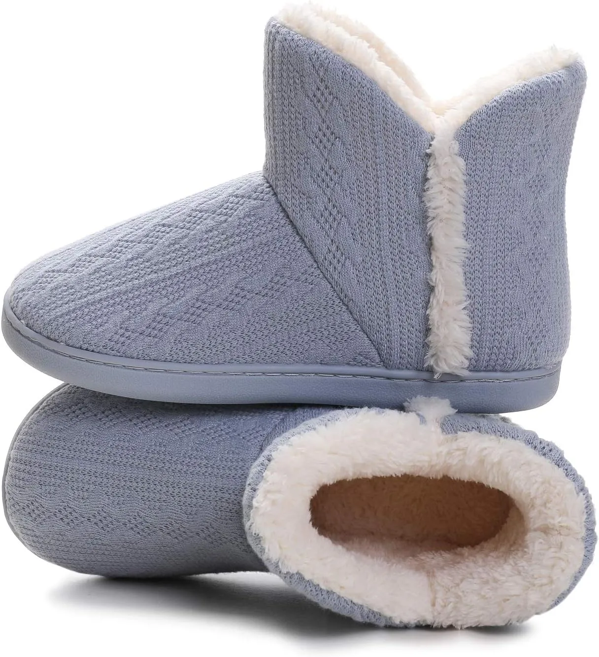 Vonluxe Women's Knit Bootie Slipper Fuzzy Memory Foam House Slippers Comfort Plush Lining Shoes Indoor Outdoor Sole