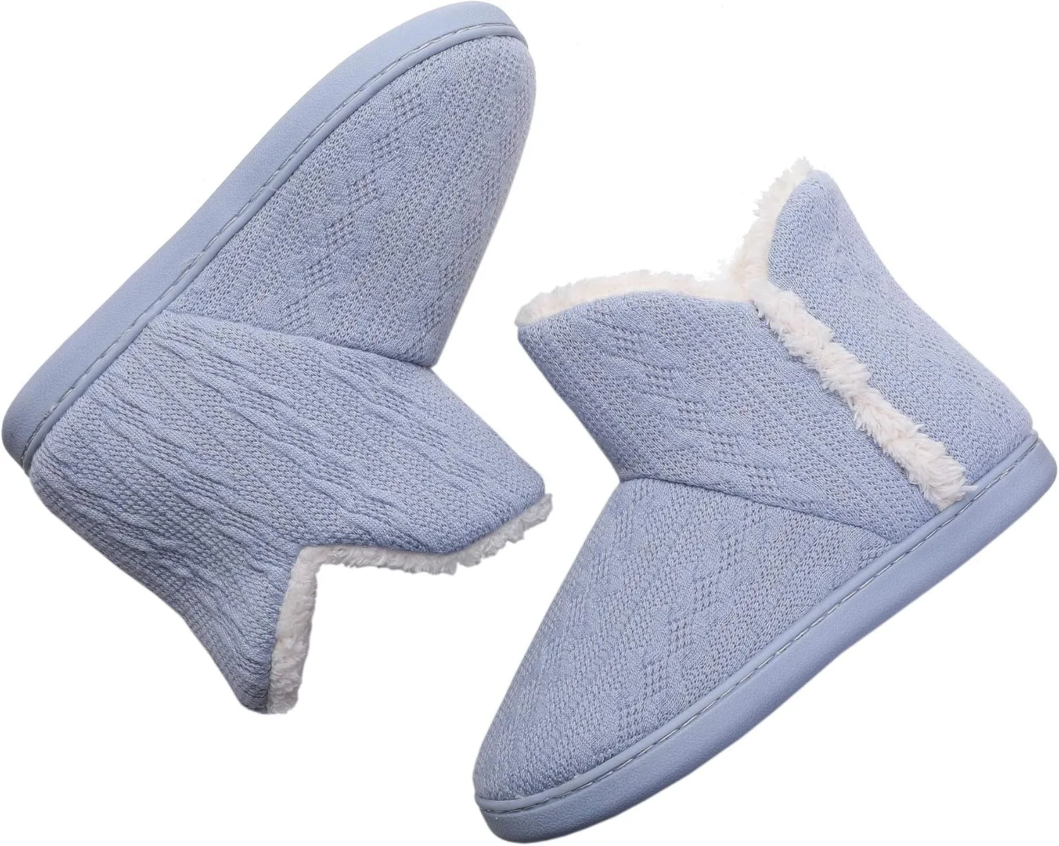 Vonluxe Women's Knit Bootie Slipper Fuzzy Memory Foam House Slippers Comfort Plush Lining Shoes Indoor Outdoor Sole
