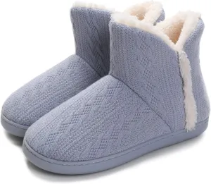 Vonluxe Women's Knit Bootie Slipper Fuzzy Memory Foam House Slippers Comfort Plush Lining Shoes Indoor Outdoor Sole