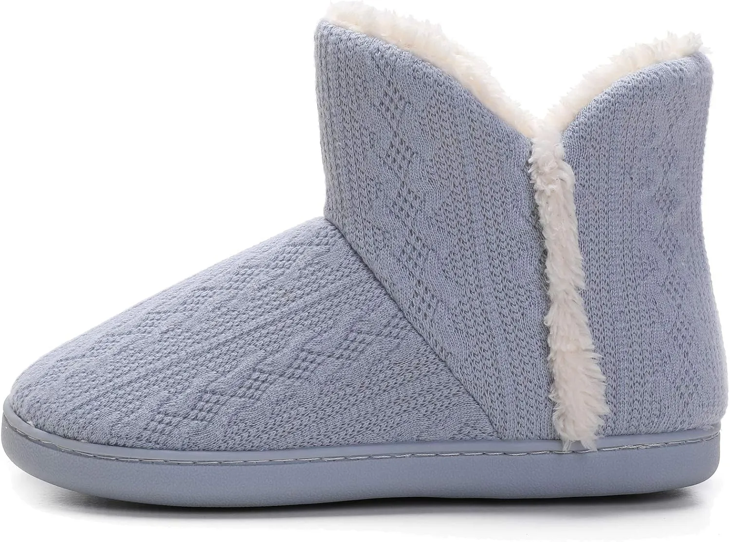 Vonluxe Women's Knit Bootie Slipper Fuzzy Memory Foam House Slippers Comfort Plush Lining Shoes Indoor Outdoor Sole