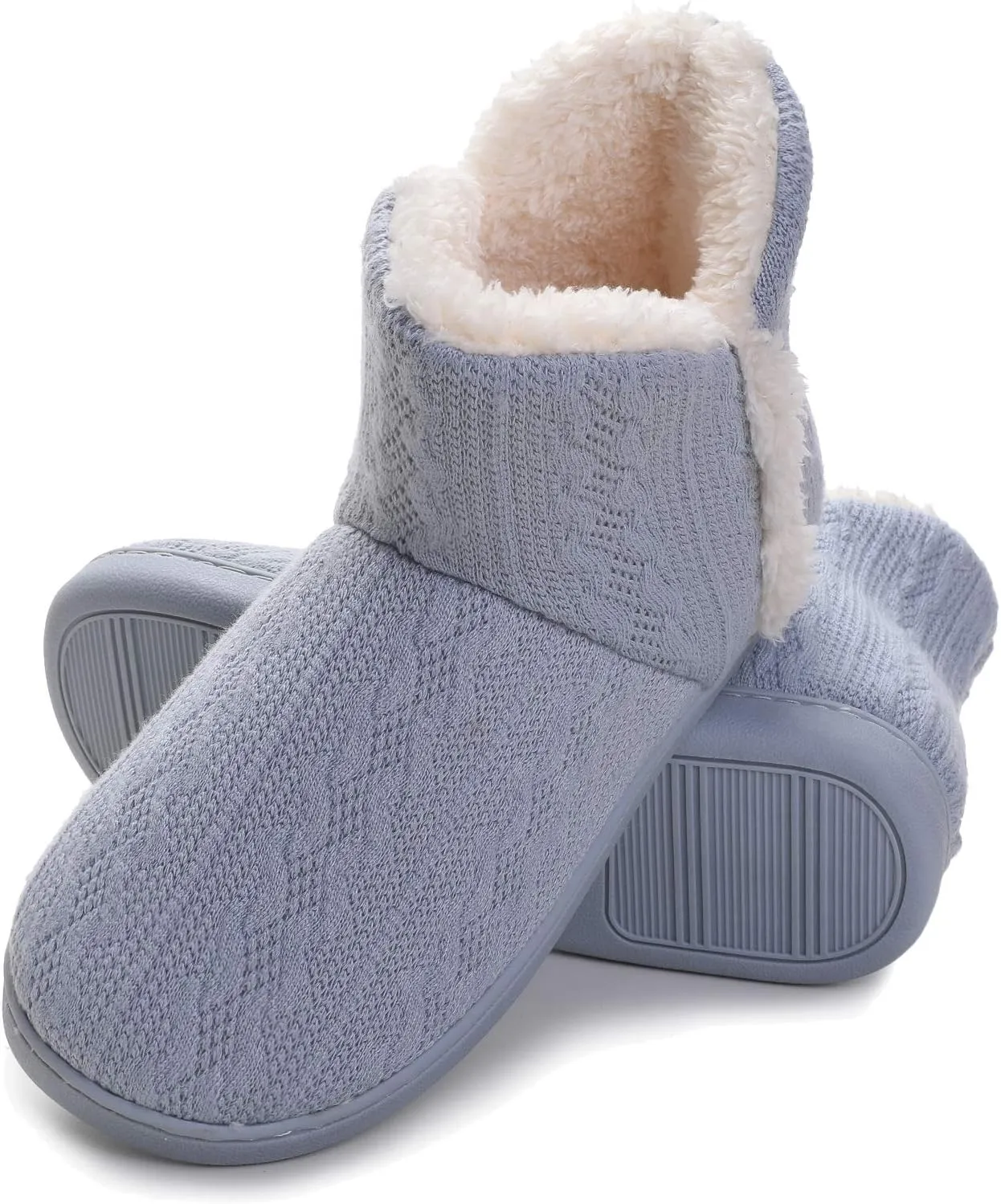Vonluxe Women's Knit Bootie Slipper Fuzzy Memory Foam House Slippers Comfort Plush Lining Shoes Indoor Outdoor Sole