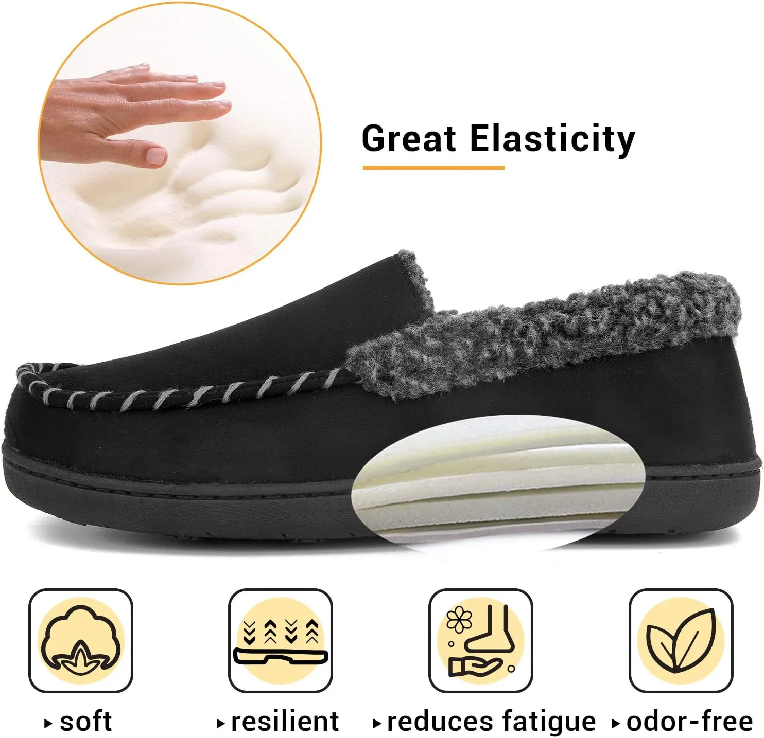 VONMAY Men's Moccasin Slippers Fuzzy Warm House Shoes Fleece Memory Foam Indoor Outdoor
