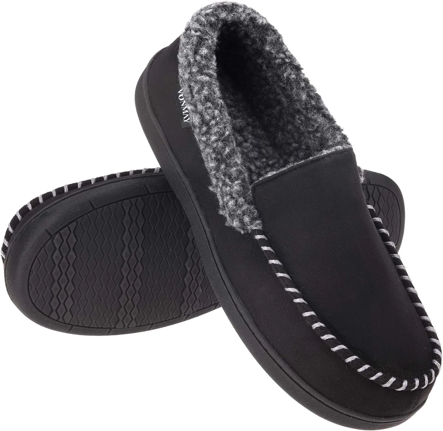 VONMAY Men's Moccasin Slippers Fuzzy Warm House Shoes Fleece Memory Foam Indoor Outdoor