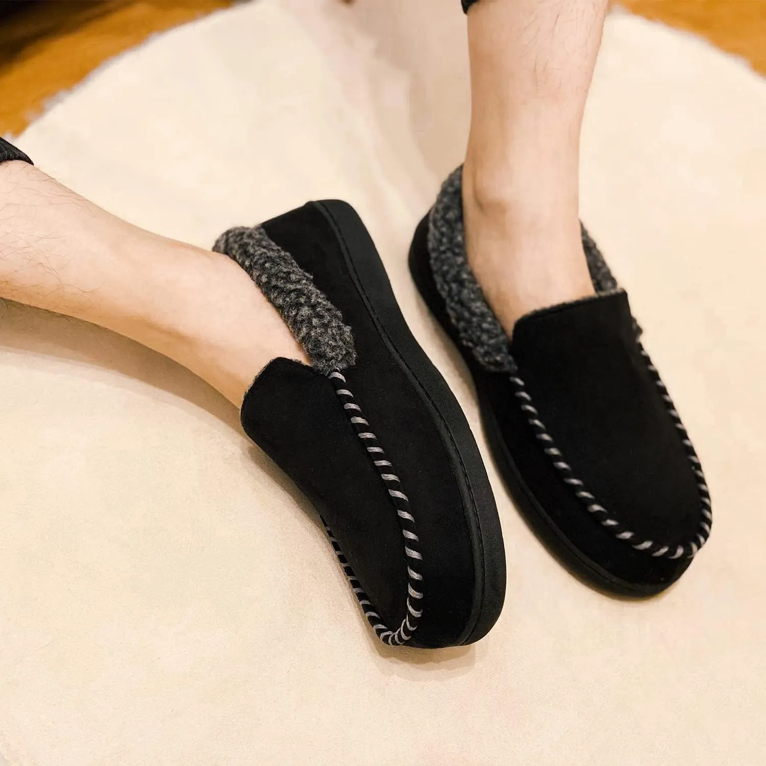 VONMAY Men's Moccasin Slippers Fuzzy Warm House Shoes Fleece Memory Foam Indoor Outdoor