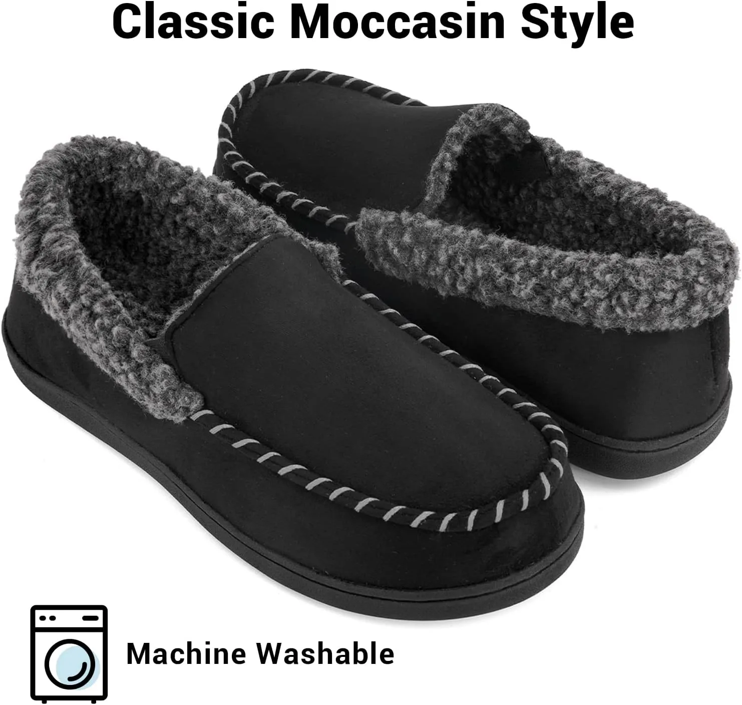 VONMAY Men's Moccasin Slippers Fuzzy Warm House Shoes Fleece Memory Foam Indoor Outdoor