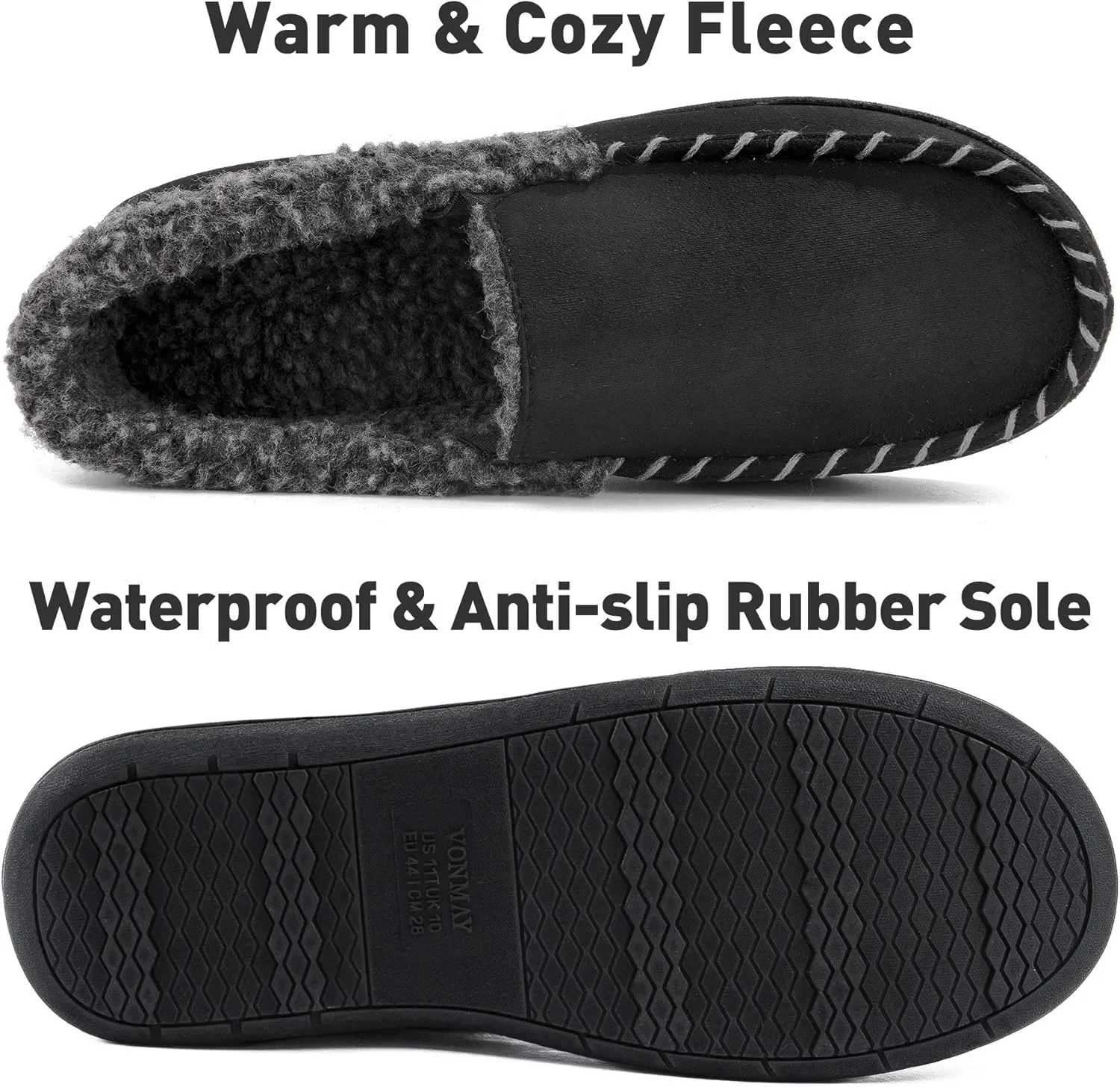 VONMAY Men's Moccasin Slippers Fuzzy Warm House Shoes Fleece Memory Foam Indoor Outdoor