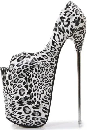 Vujkliy Women's High Heel Sandals Round Toe Platform Iron Stiletto Fish Mouth Leopard Print High Heels Sexy Catwalk Nightclub Banquet Striptease 22CM/8.6IN Large Size Fashion Shoes
