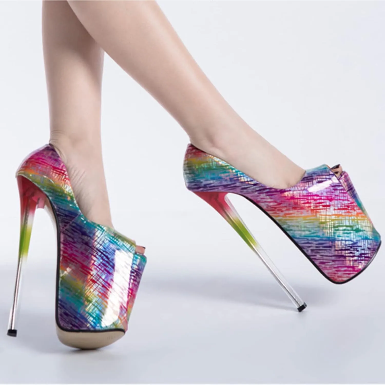 Vujkliy Women's Sandals Round Toe Platform Iron Stiletto Heel Fish Mouth Pumps Color Stitching High Heels Sexy Catwalk Nightclub 22CM/8.6IN Large Size Sandals