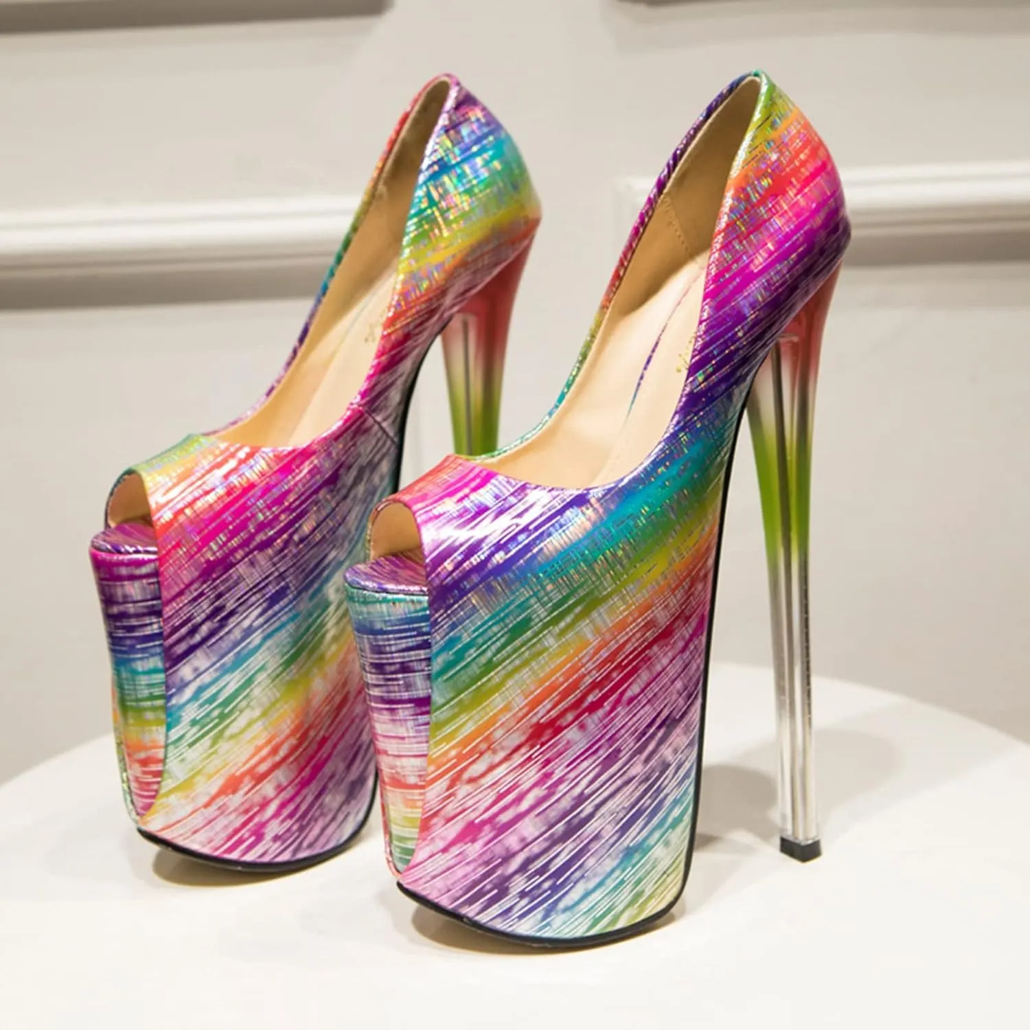 Vujkliy Women's Sandals Round Toe Platform Iron Stiletto Heel Fish Mouth Pumps Color Stitching High Heels Sexy Catwalk Nightclub 22CM/8.6IN Large Size Sandals