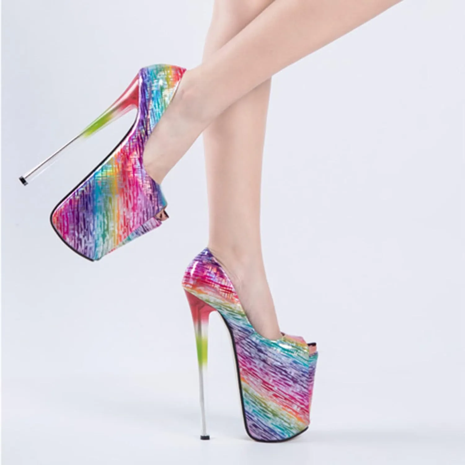 Vujkliy Women's Sandals Round Toe Platform Iron Stiletto Heel Fish Mouth Pumps Color Stitching High Heels Sexy Catwalk Nightclub 22CM/8.6IN Large Size Sandals