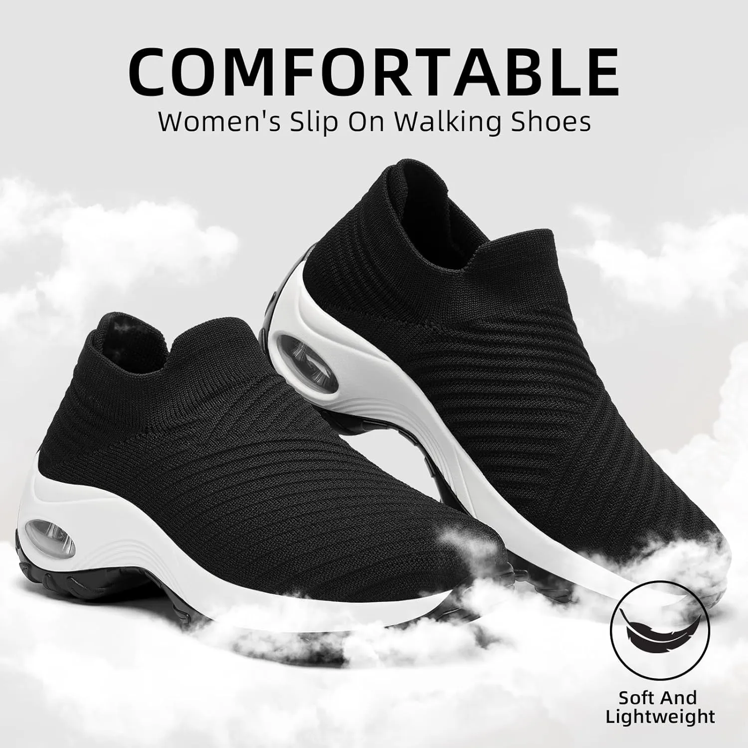 Walking Shoes Women Slip On Sock Sneakers Mesh Non Slip Shoes Air Cushion Platform Loafers