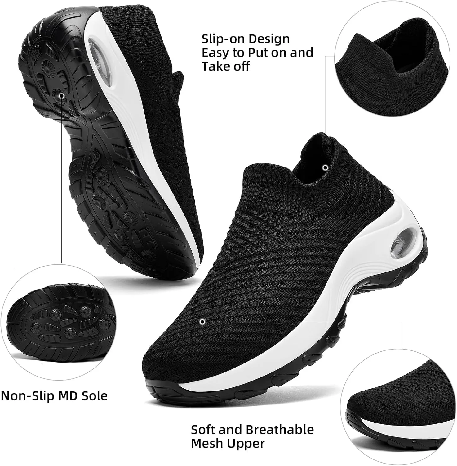 Walking Shoes Women Slip On Sock Sneakers Mesh Non Slip Shoes Air Cushion Platform Loafers