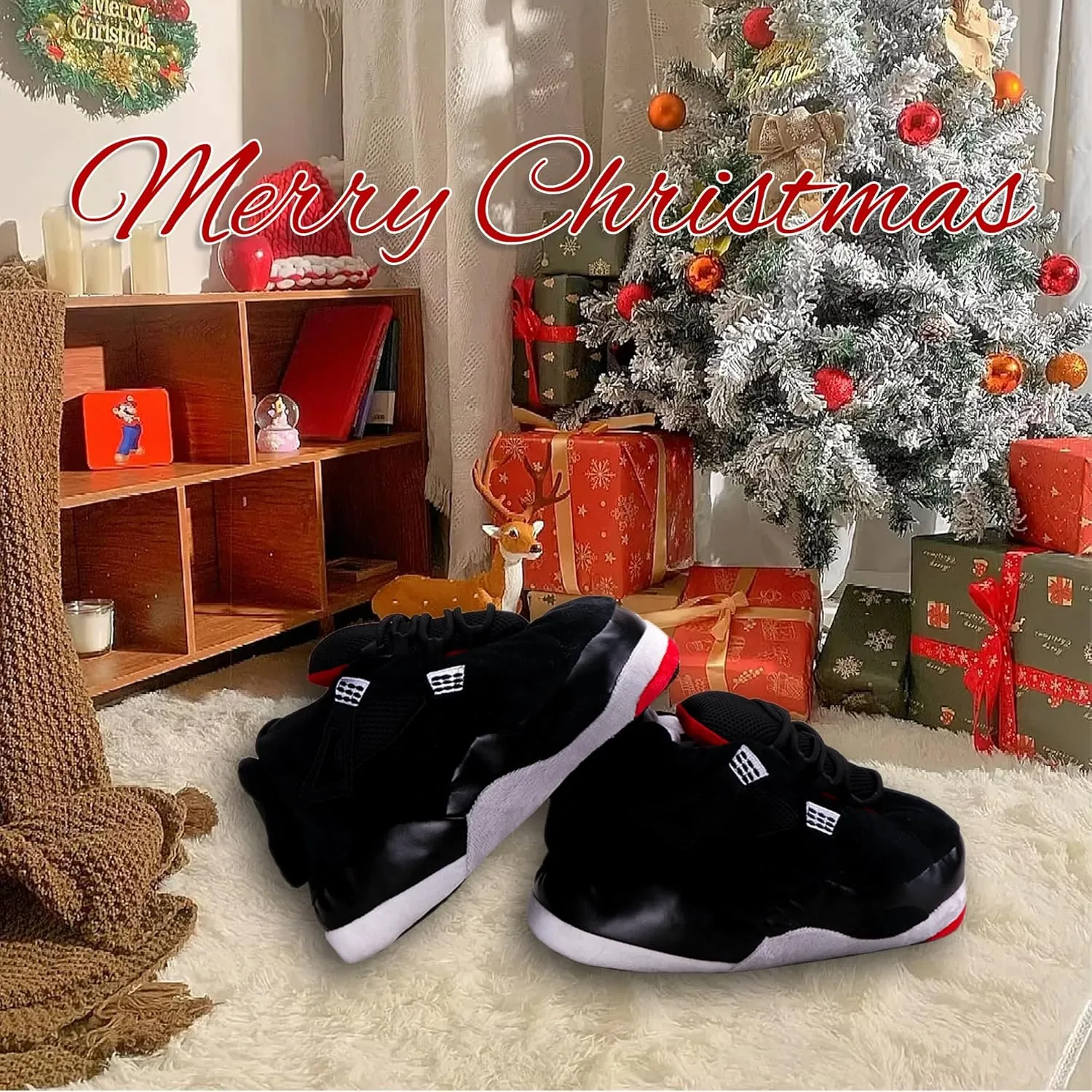 Warm Plush Sneaker Slippers, Trendy Anti-Slip Furry Soft House Shoes Fluffy Unisex Comfy Home Slides One Size Fits Most Indoor Outdoor
