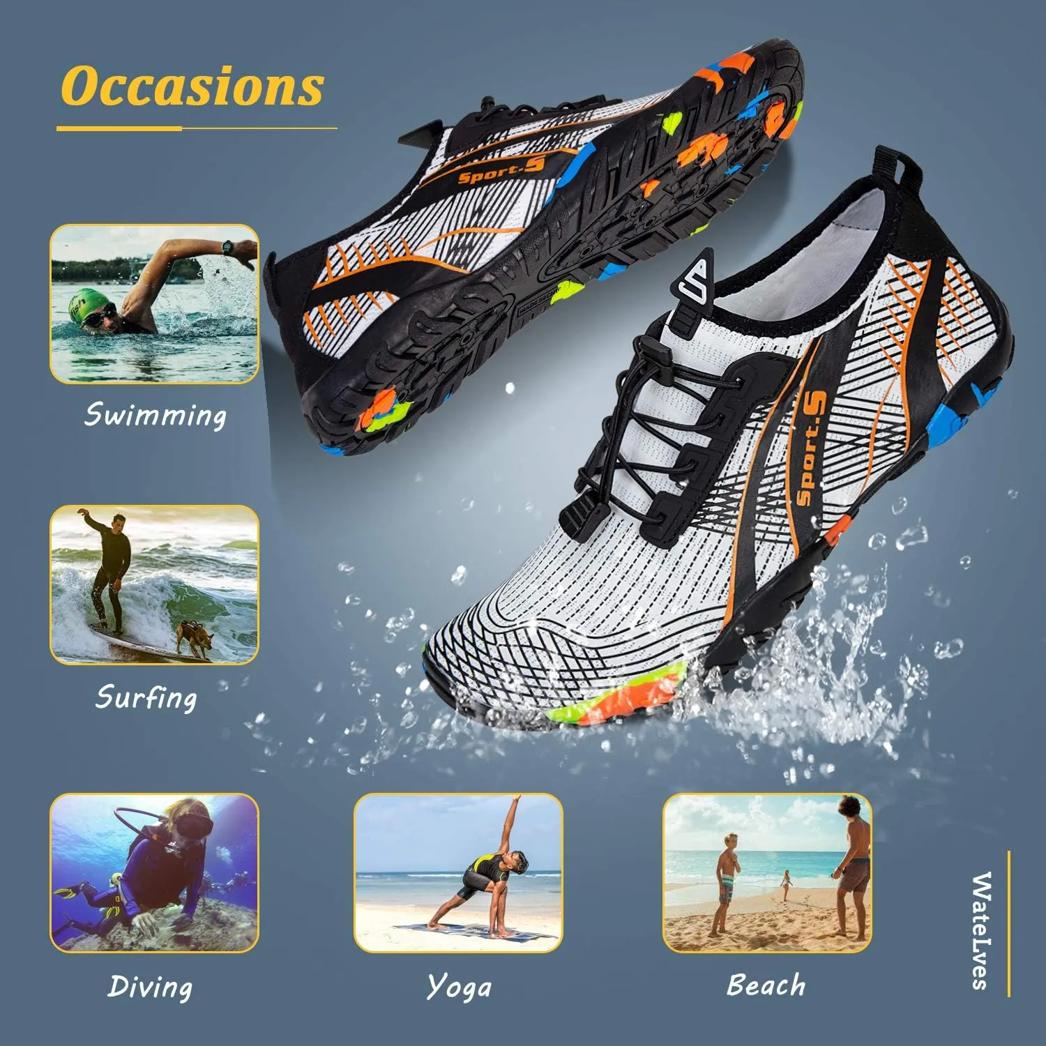WateLves Water Shoes Mens Womens Beach Swim Shoes Quick-Dry Aqua Socks Pool Shoes for Surf Yoga Water Aerobics