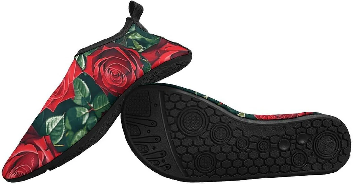Water Shoes for Women Men Swim Beach Shoes Quick Dry Barefoot Aqua Shoes Red Rose Romantic Sport Shoes Hiking Shoes