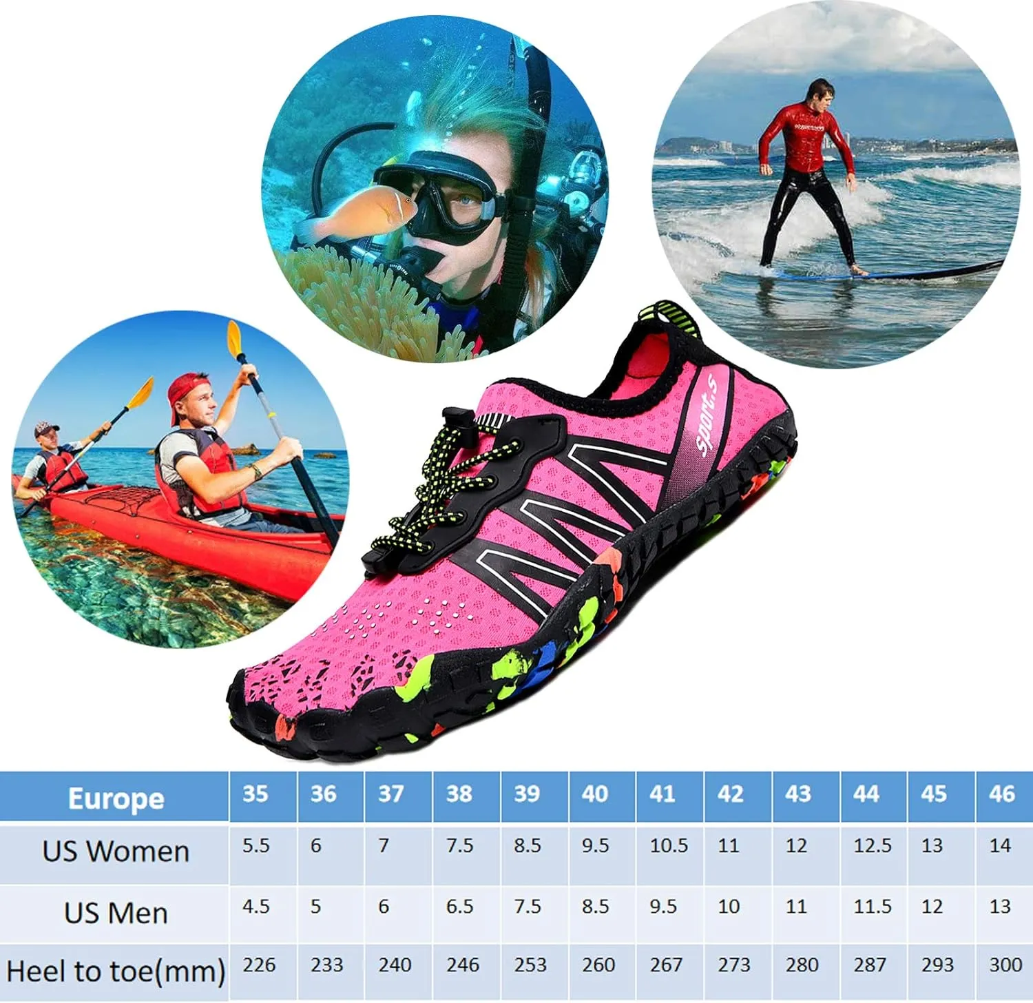 Water Shoes Men Women Barefoot Shoes Outdoor for Beach Aqua Swim Pool River Water Quick Dry Boating Fishing Diving Surfing with Yoga Aerobics