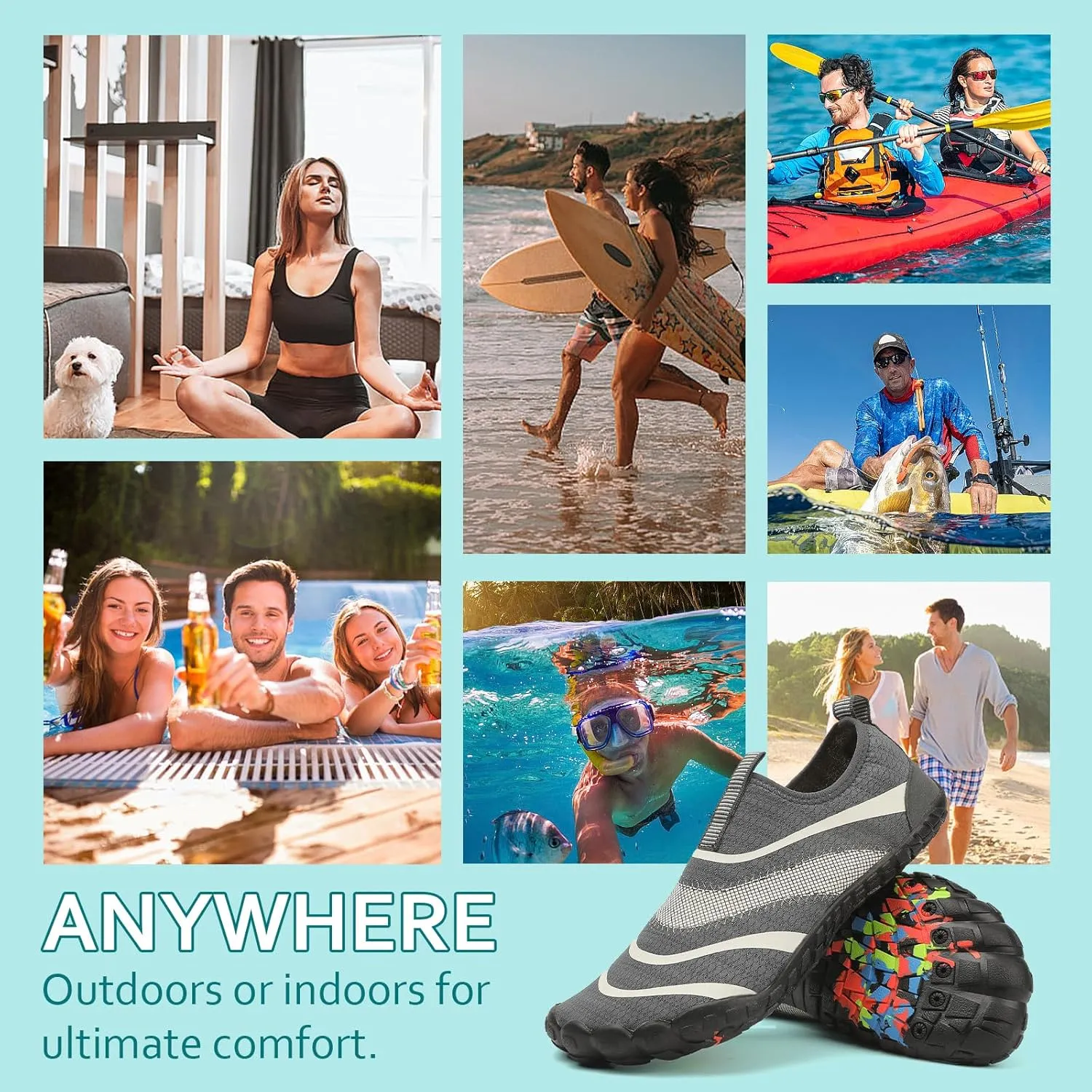 Water Shoes Womens Mens Quick-Dry Aqua Yoga Socks Barefoot Swim Pool Beach Shoes for Walking Hiking Diving Surf Ootdoor Water Sports