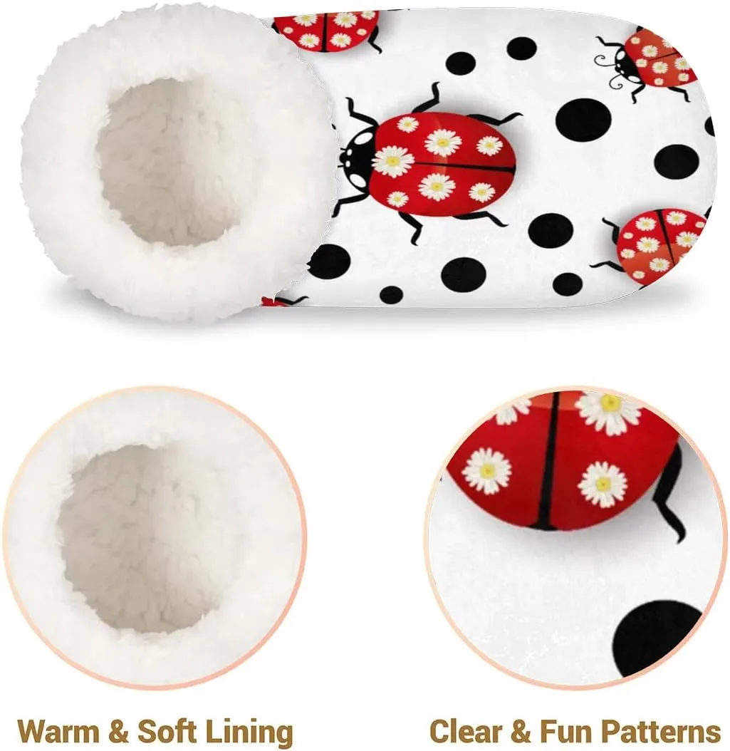 Watercolor Dots Chrysanthemum Ladybird Slipper for Women and Men Non-Slip Fuzzy Slipper Socks Memory Foam Slippers Winter Warm Home Slippers Fur Lining