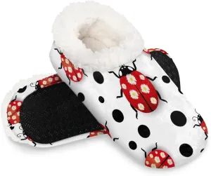 Watercolor Dots Chrysanthemum Ladybird Slipper for Women and Men Non-Slip Fuzzy Slipper Socks Memory Foam Slippers Winter Warm Home Slippers Fur Lining