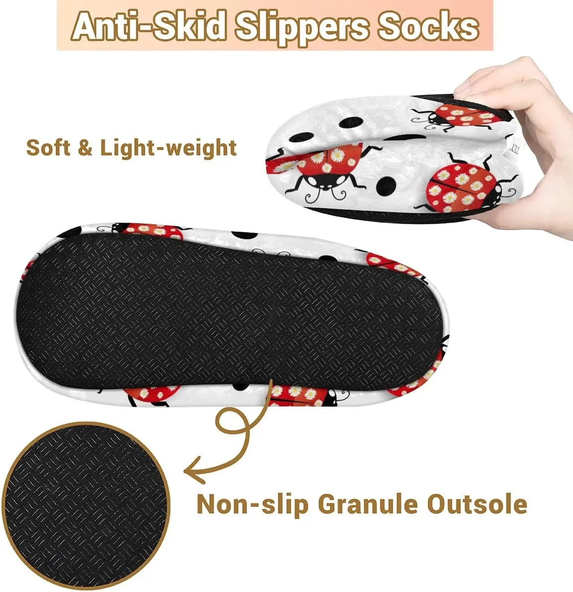 Watercolor Dots Chrysanthemum Ladybird Slipper for Women and Men Non-Slip Fuzzy Slipper Socks Memory Foam Slippers Winter Warm Home Slippers Fur Lining