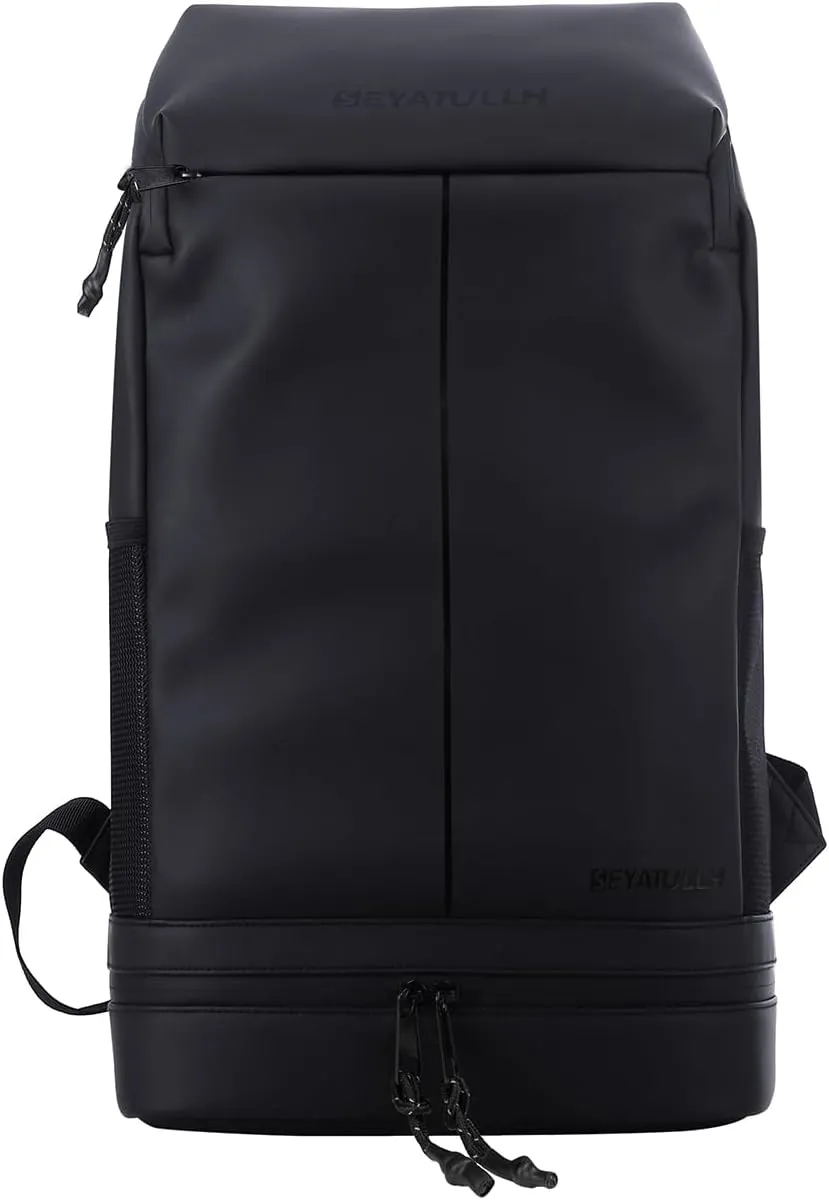 Waterproof 25L Gym Backpack with Shoe Compartment - Lightweight Durable PU Sports Bag for Men & Women,Travel-Friendly Hiking Trekking Backpack,Laptop Sleeve & Workout Gear Storage(black)