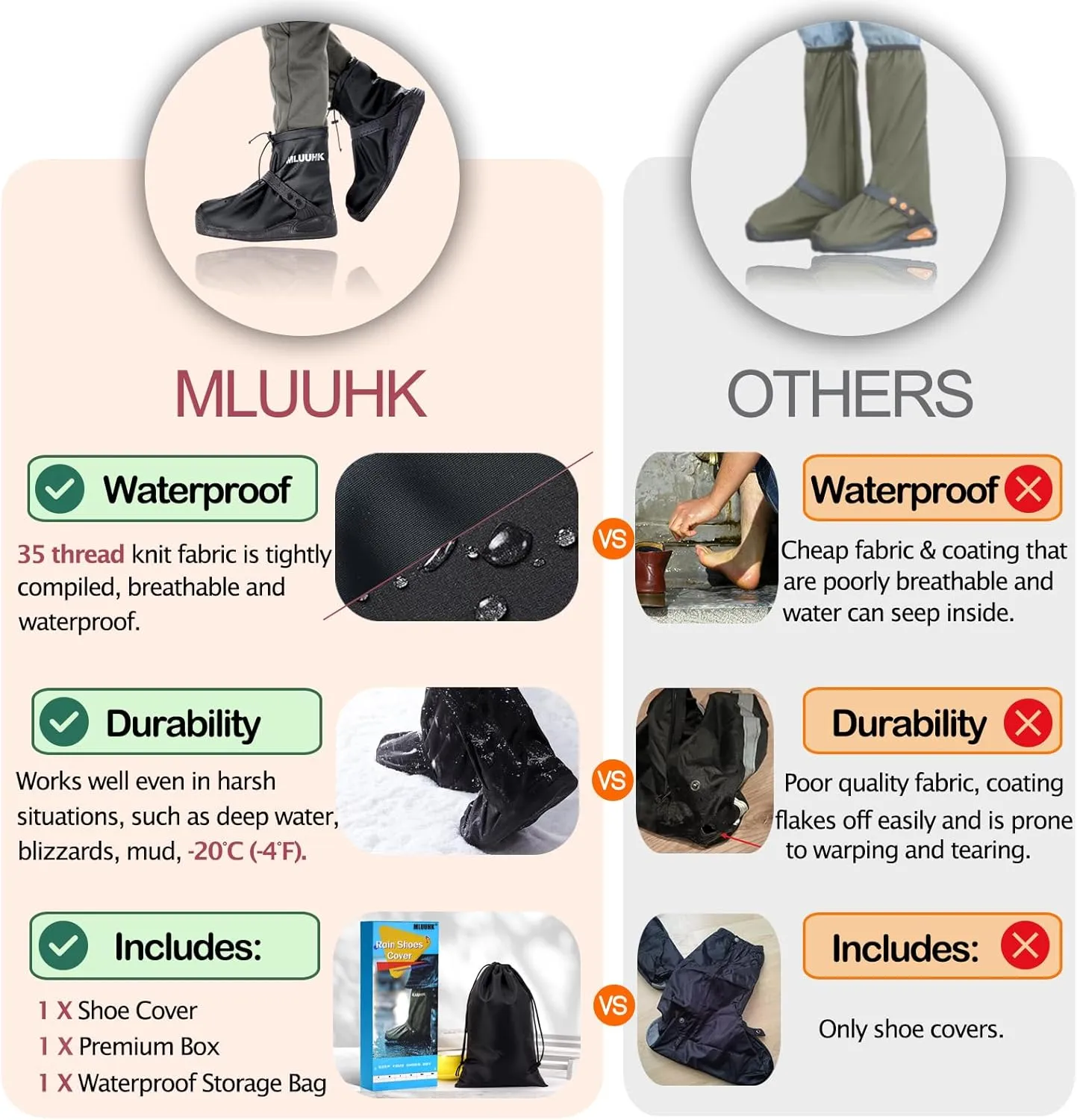 Waterproof Boot Covers, Reusable Rain Shoe Covers Non-Slip Waterproof Shoes Boots for Outdoor Cycling Camping Fishing Travel