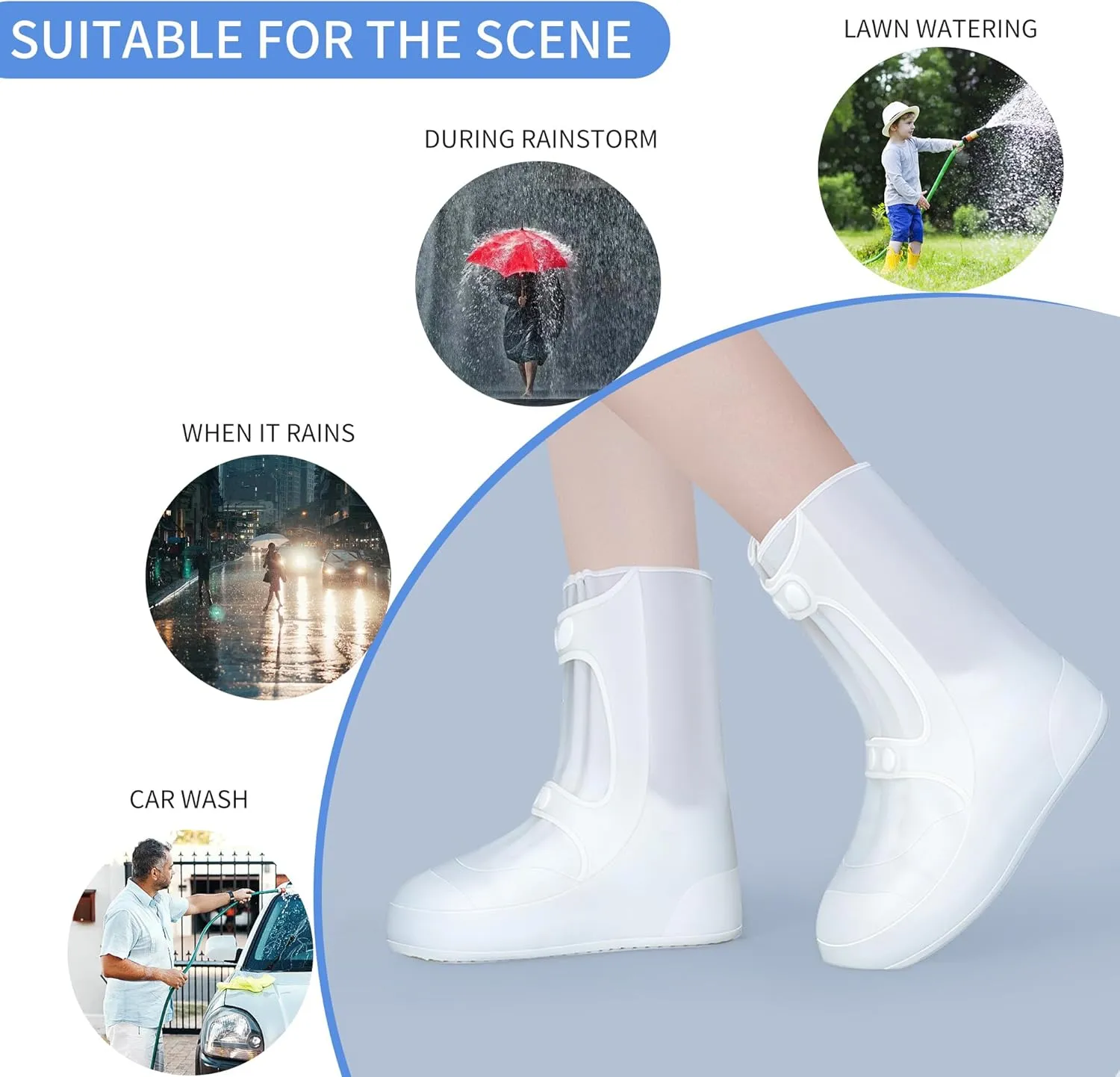Waterproof Rain Shoe Covers Rubber Shoe Boot Covers Not-Slip Reusable Rain Shoe Protectors Galoshes Overshoes for Man and Women Sand Control Rain Snow