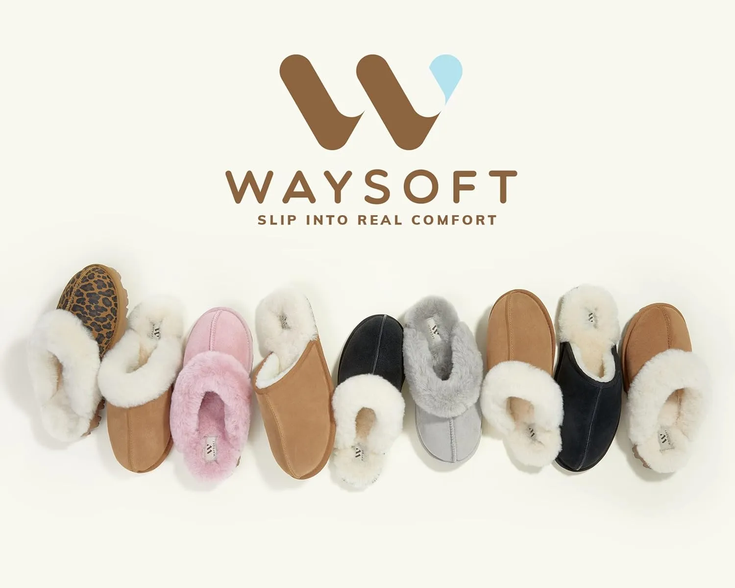 WaySoft Women's Genuine Australian Sheepskin Slippers, 100% Shearling, 8mm Memory-Foam, Hard Bottom Slipper