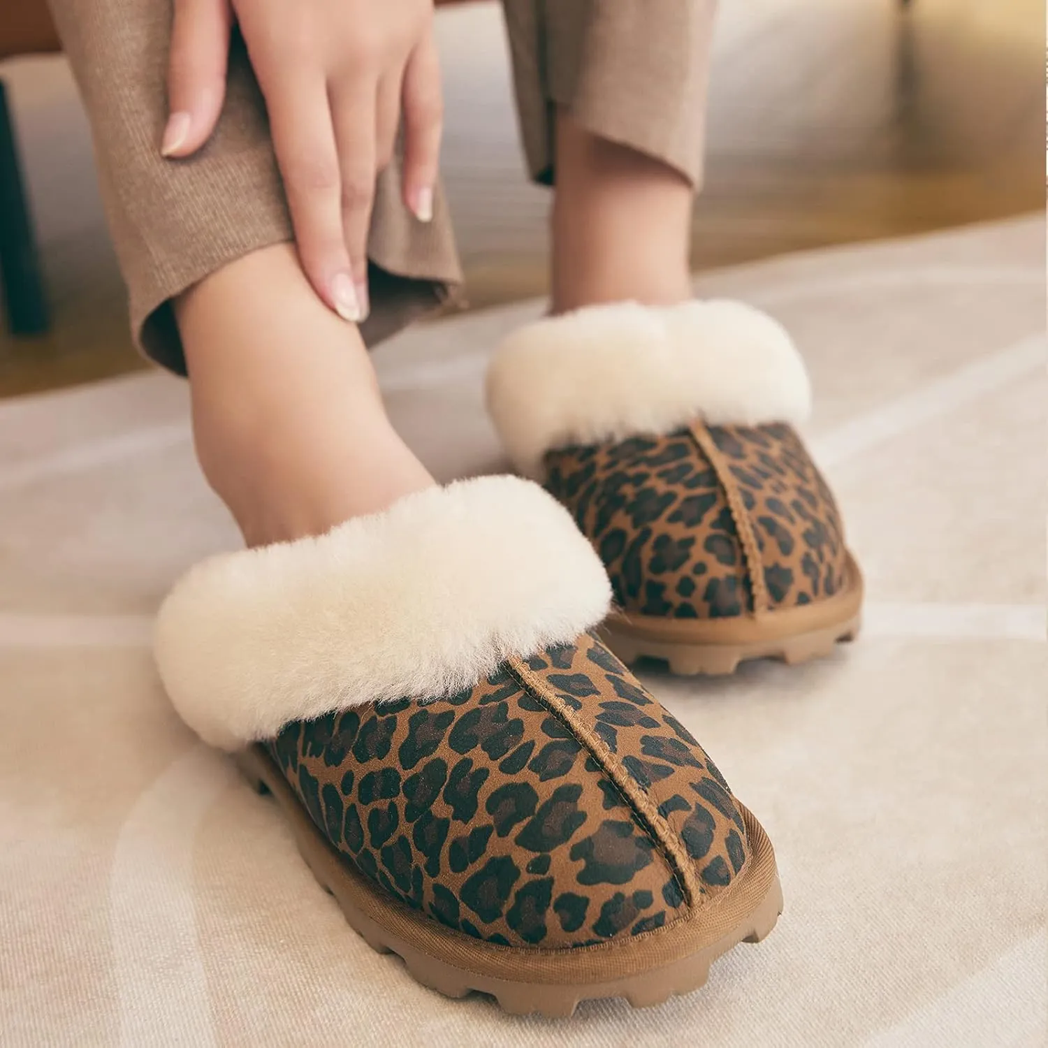 WaySoft Women's Genuine Australian Sheepskin Slippers, 100% Shearling, 8mm Memory-Foam, Hard Bottom Slipper
