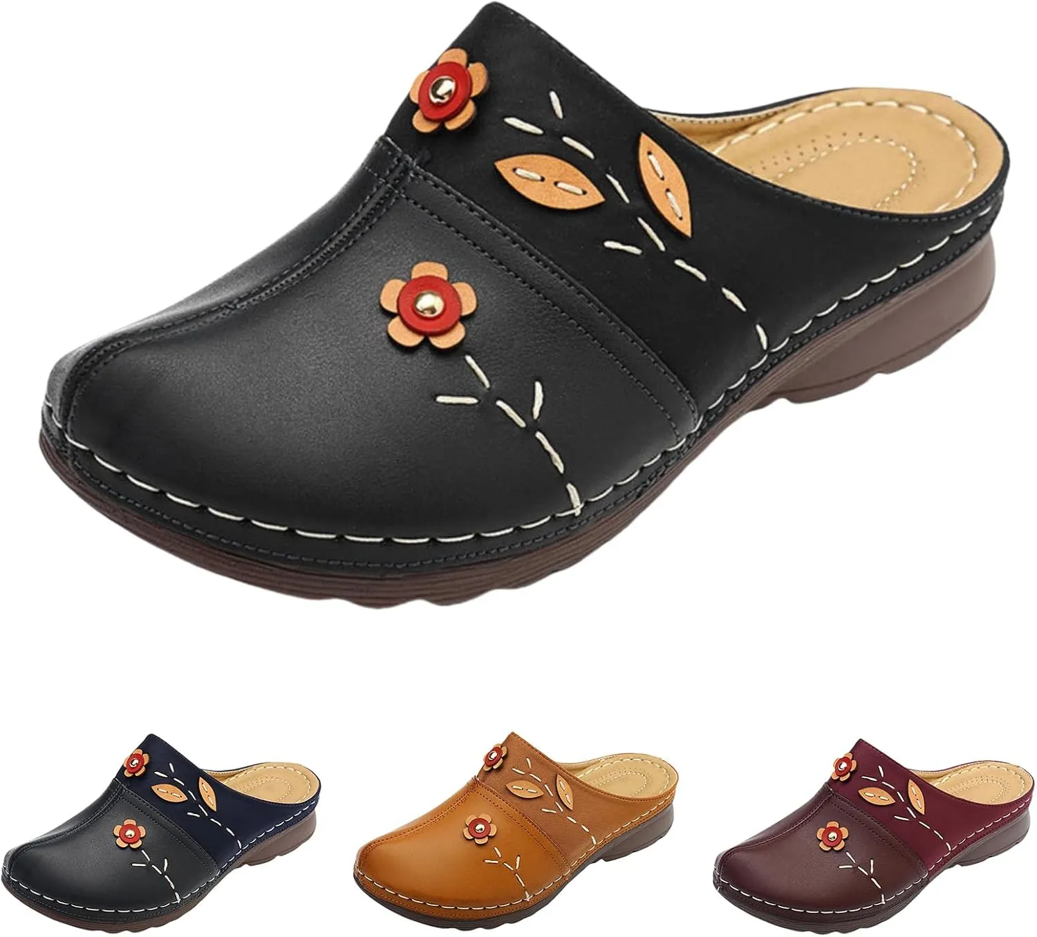 Wedge Orthopedic Sandals for Women Clogs Shoes Summer Casual Flowers Soft Slip On Mules Summer Comfortable Platform Sandals Beach Slippers