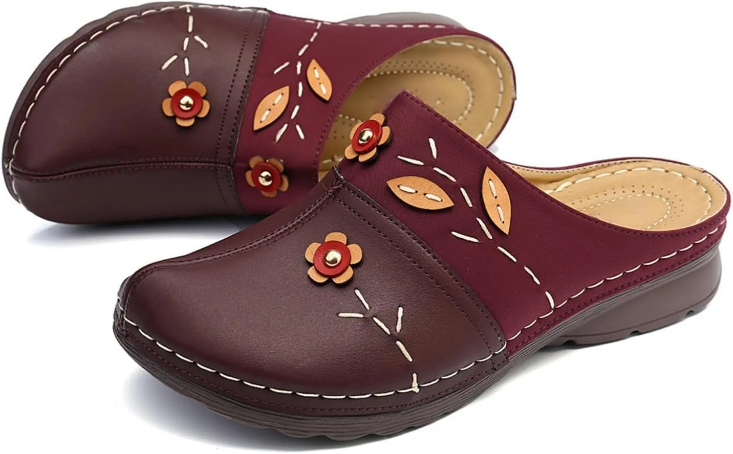Wedge Orthopedic Sandals for Women Clogs Shoes Summer Casual Flowers Soft Slip On Mules Summer Comfortable Platform Sandals Beach Slippers