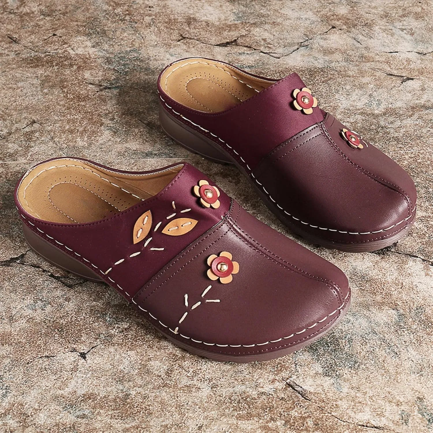 Wedge Orthopedic Sandals for Women Clogs Shoes Summer Casual Flowers Soft Slip On Mules Summer Comfortable Platform Sandals Beach Slippers