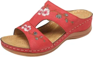 Wedge Sandals for Women Embroidered Orthopedic Sandals Womens Dressy Summer Platform Wedges, Casual Fish Mouth Open Toe Sandal Comfortable Slip on Walking Slippers