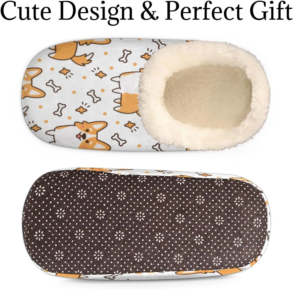 Welsh Corgi Bone Women's Slippers, Cute Dog Non-Slip House Slipper Socks, Plush Lined Slippers Shoes for Girls Boys Teens Indoor Bedroom